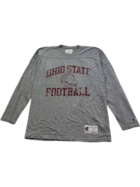 CHAMPION LONG SLEEVE SHIRT VINTAGE COLLEGIATE GREY MENS PRE OWNED L