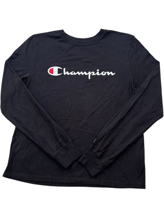 CHAMPION LONG SLEEVE T SHIRT MINIMAL BLACK WOMEN PRE OWNED M