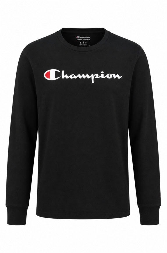 CHAMPION LONG SLEEVE SHIRT LOGO BLACK MENS PRE OWNED S