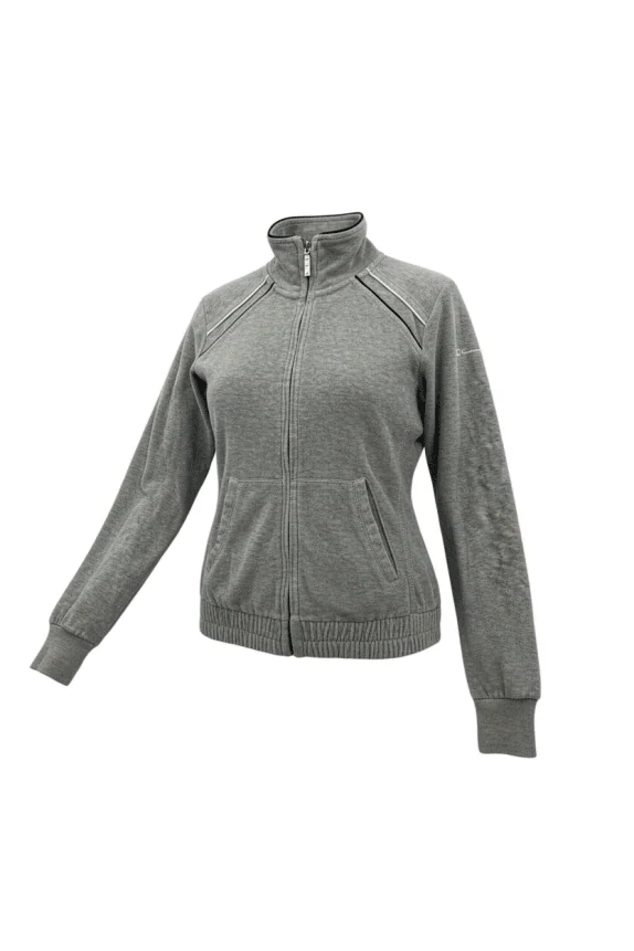 Champion Felpa con cerniera sportiva vintage con logo grigia da donna M