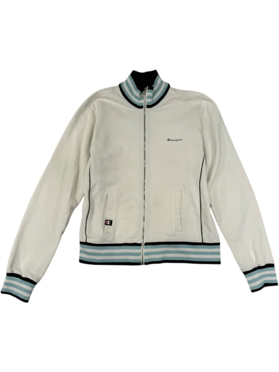 CHAMPION TRACK JACKET ΛΕΥΚΟ ΜΕ ΡΙΓΕΣ ΤΥΡΚΟΥΑΖ & ΦΕΡΜΟΥΑΡ - M