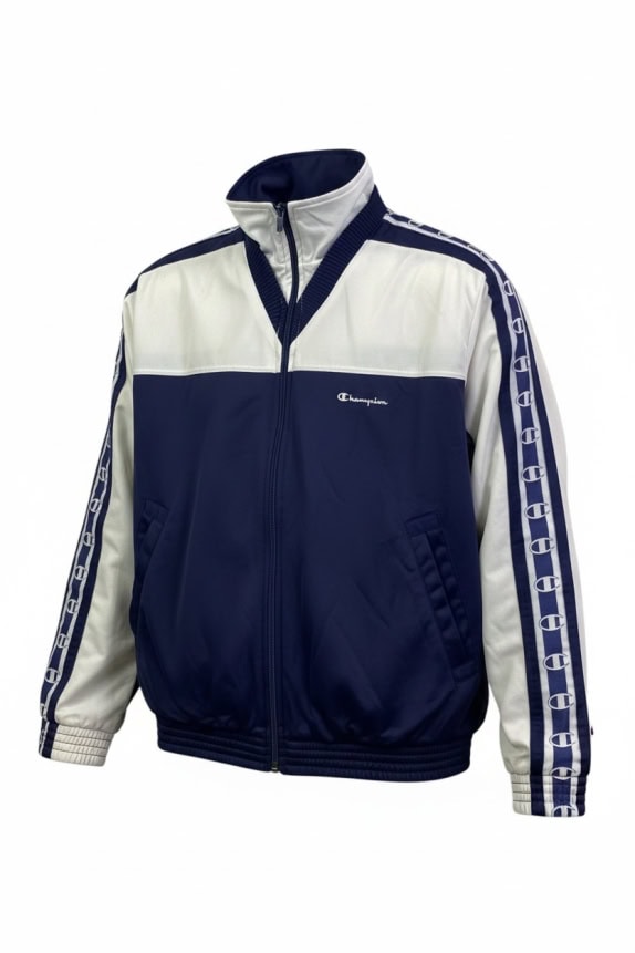 CHAMPION Ζακέτα Track Jacket Logo Taped Sleeves Μπλε / Λευκό UNISEX S