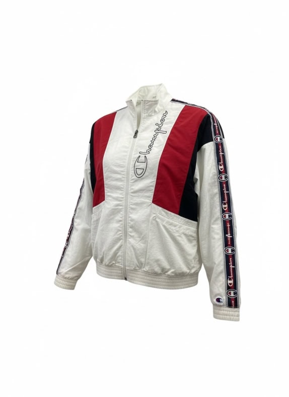 CHAMPION Ζακέτα Vintage Logo Tape Colorblock Λευκό/Κόκκινο Unisex S