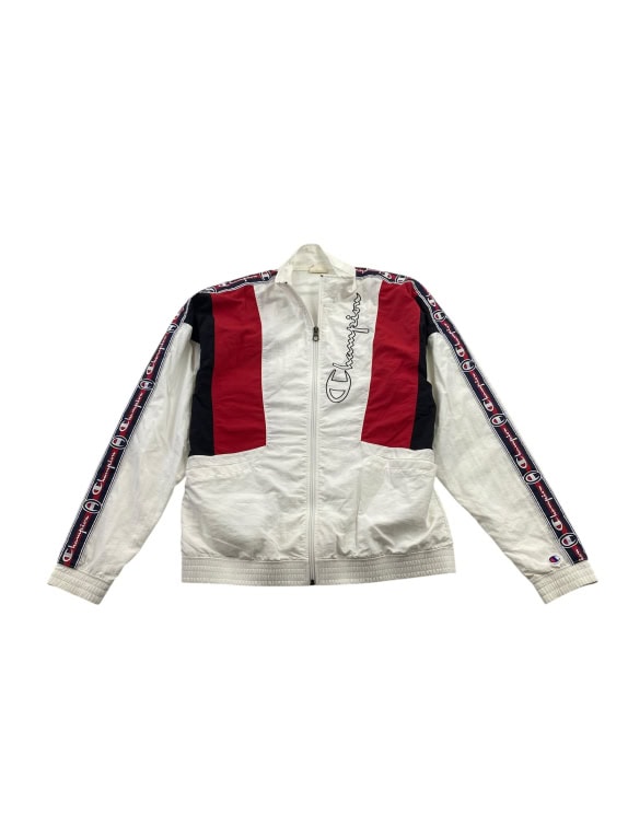 CHAMPION Ζακέτα Vintage Logo Tape Colorblock Λευκό/Κόκκινο Unisex S