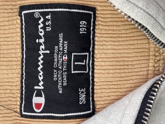 CHAMPION ZIP CREWNECK MINIMAL OFF WHITE MEN PRE OWNED L