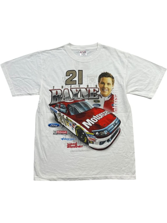 Chase Authentics NASCAR T-Shirt Trevor Bayne 21 Big Print Λευκό Unisex M