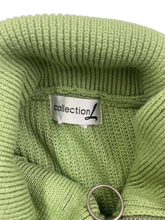 Collection L Green Knit Sweater with Buttoned High Collar Men’s XL