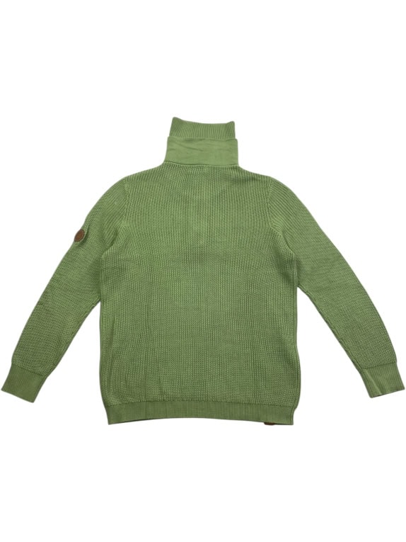 Collection L Green Knit Sweater with Buttoned High Collar Men’s XL