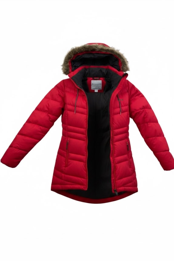 COLUMBIA ΜΠΟΥΦΑΝ PUFFER ΜΕ ΚΟΥΚΟΥΛΑ ΚΑΙ ΓΟΥΝΑ ΚΟΚΚΙΝΟ ΓΥΝΑΙΚΕΙΟ XS