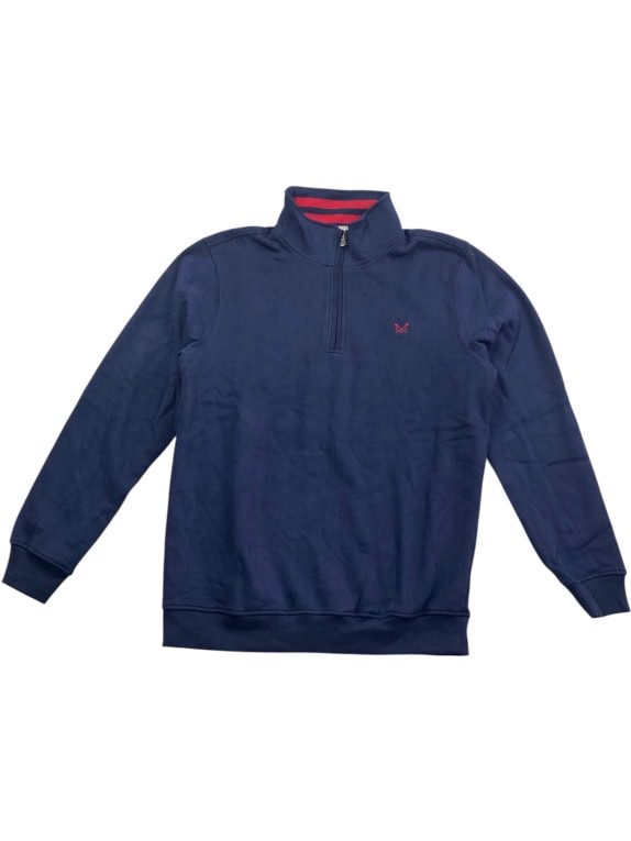 Crew Clothing Company Felpa casual con zip a 1/4 con logo blu da uomo L