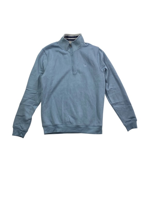 CREW CLOTHING COMPANY Felpa casual con mezza zip e logo azzurra da uomo M