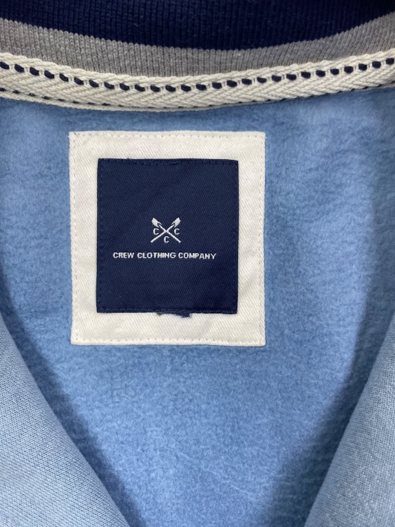 CREW CLOTHING COMPANY Felpa casual con mezza zip e logo azzurra da uomo M