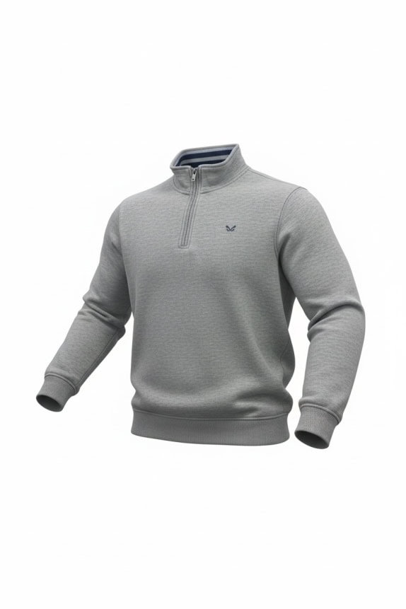 CREW CLOTHING COMPANY Felpa casual con zip a 1/4 con logo ricamato grigio da uomo Large