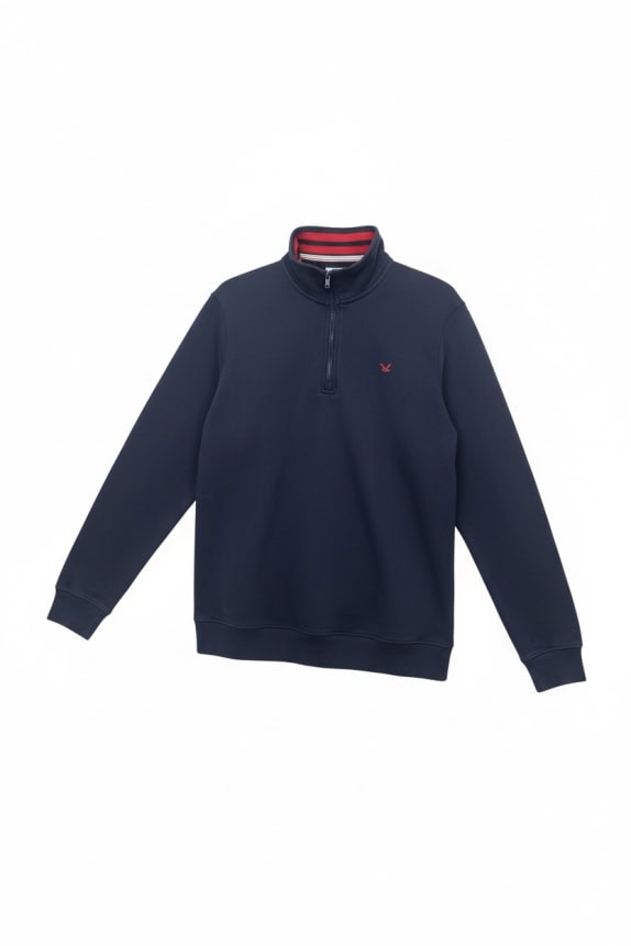 CREW CLOTHING COMPANY Φούτερ με Φερμουάρ 1/4 Casual Κεντημένο Λογότυπο Μπλε Σκούρο Ανδρικό Large