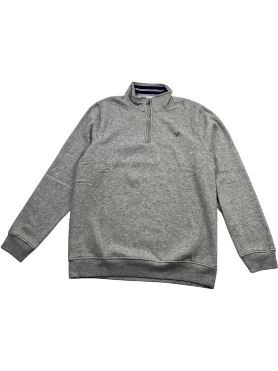 CREW CLOTHING COMPANY Φούτερ με Φερμουάρ 1/4 Minimal Λογότυπο Γκρι Ανδρικό XL