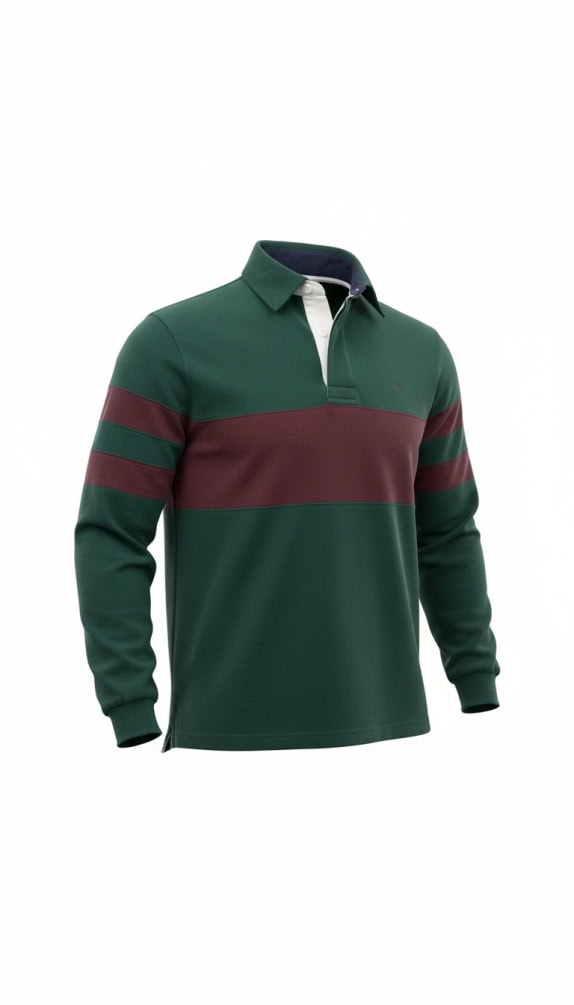 Crew Clothing Company Polo da rugby casual a righe verde bordeaux da uomo L