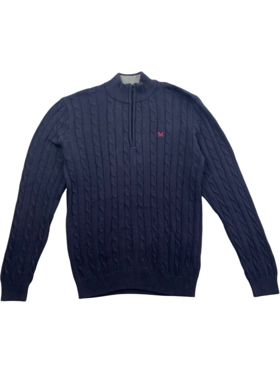 CREW CLOTHING COMPANY Πλεκτή Μπλούζα Cable Knit Half-Zip Μπλε Ανδρική XL
