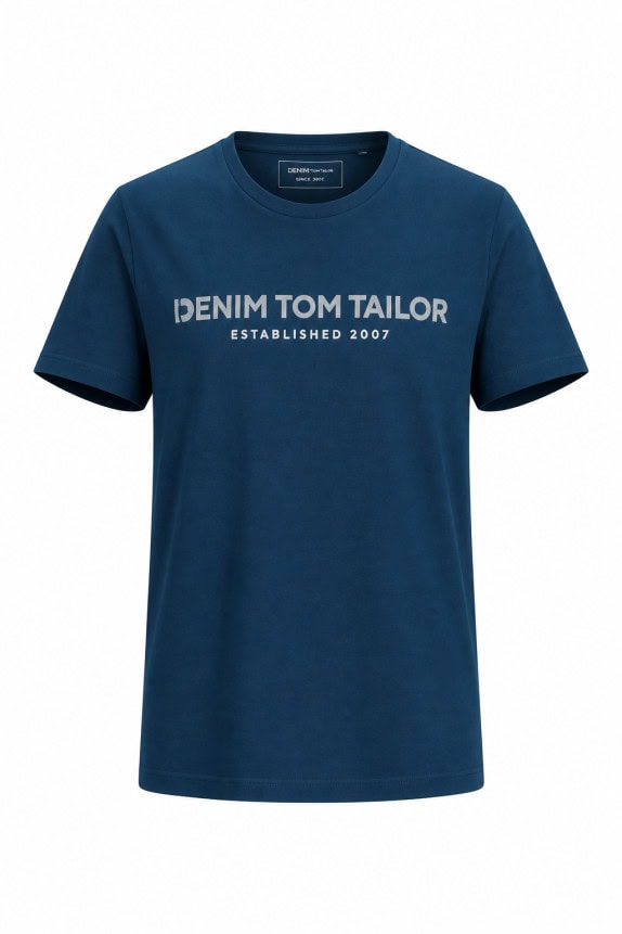 DENIM TOM TAILOR T SHIRT SPELL OUT NAVY MEN PRE OWNED XL