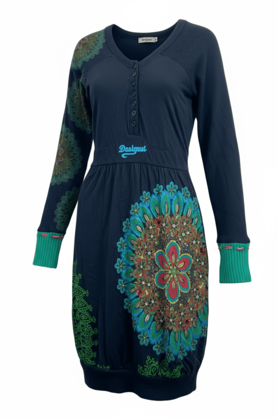 DESIGUAL Φόρεμα Midi Boho Logo Print Μπλε Σκούρο Γυναικείο S