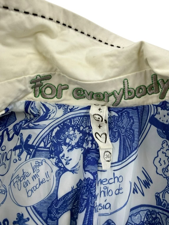 DESIGUAL TRENCH COAT VINTAGE ART GRAPHICS WHITE WOMEN'S S