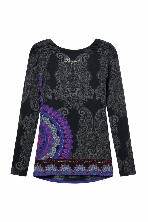 DESIGUAL ΜΑΚΡΥΜΑΝΙΚΗ ΜΠΛΟΥΖΑ GRAPHIC ΜΑΥΡΗ ΓΥΝΑΙΚΕΙΟ PRE OWNED S
