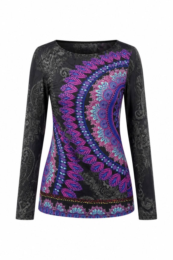 DESIGUAL ΜΑΚΡΥΜΑΝΙΚΗ ΜΠΛΟΥΖΑ GRAPHIC ΜΑΥΡΗ ΓΥΝΑΙΚΕΙΟ PRE OWNED S
