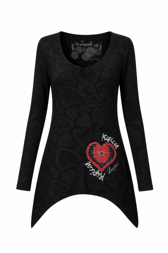 DESIGUAL ΜΑΚΡΥΜΑΝΙΚΗ ΜΠΛΟΥΖΑ GRAPHIC ΜΑΥΡΟ ΓΥΝΑΙΚΕΙΟ PRE OWNED XS