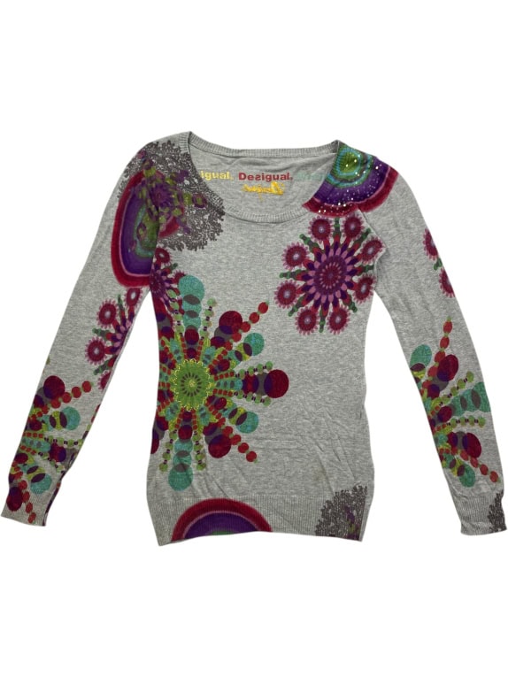 Desigual Knit Sweater Vintage Floral Pattern Multicolor Women's S