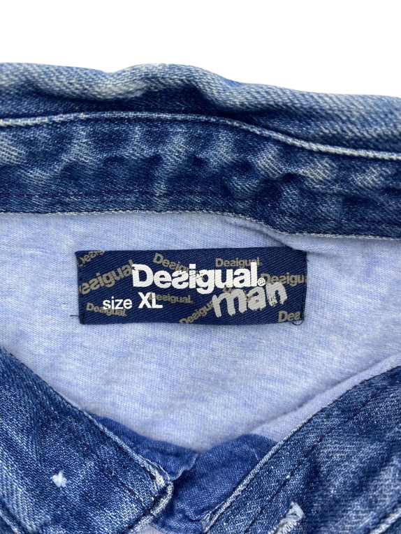 DESIGUAL Polo con colletto in denim e logo blu da uomo XL