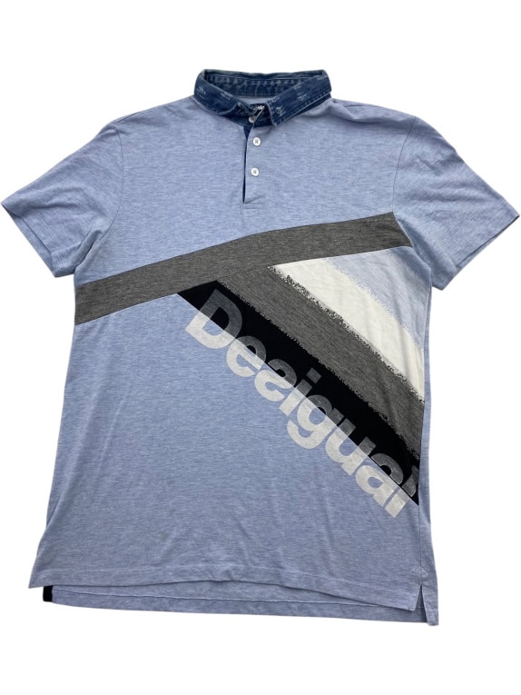 DESIGUAL Polo con colletto in denim e logo blu da uomo XL
