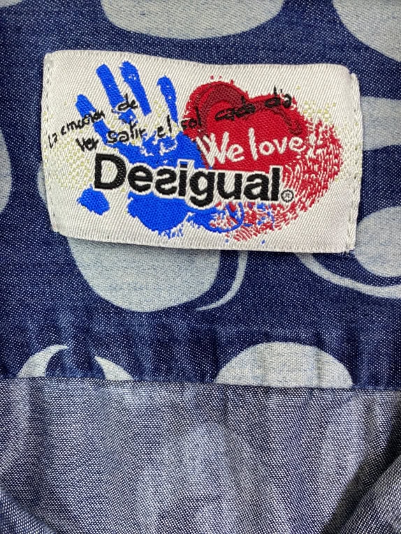 DESIGUAL Denim Shirt Retro Circle Print Blue Size M