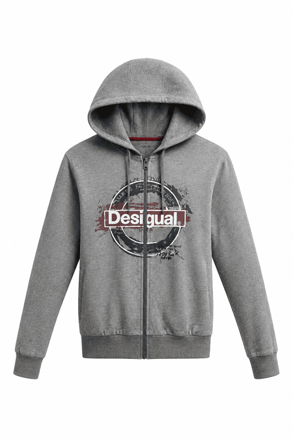 DESIGUAL ZIP HOODIE GRAPHIC GRIGIO DONNA PRE OWNED M