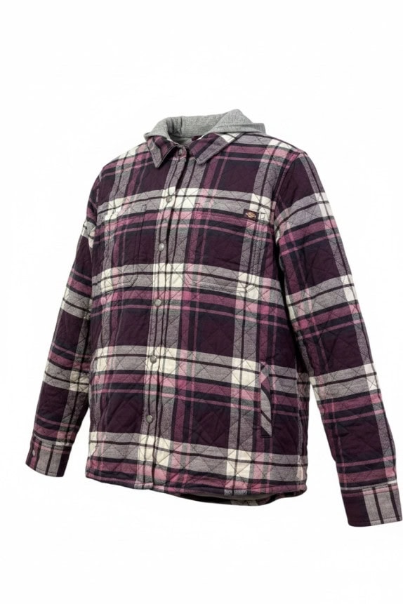 DICKIES GIACCA CAMICIA IMBOTTITA CON CAPPUCCIO WORKWEAR BORDEAUX A QUADRI UOMO PRE OWNED L