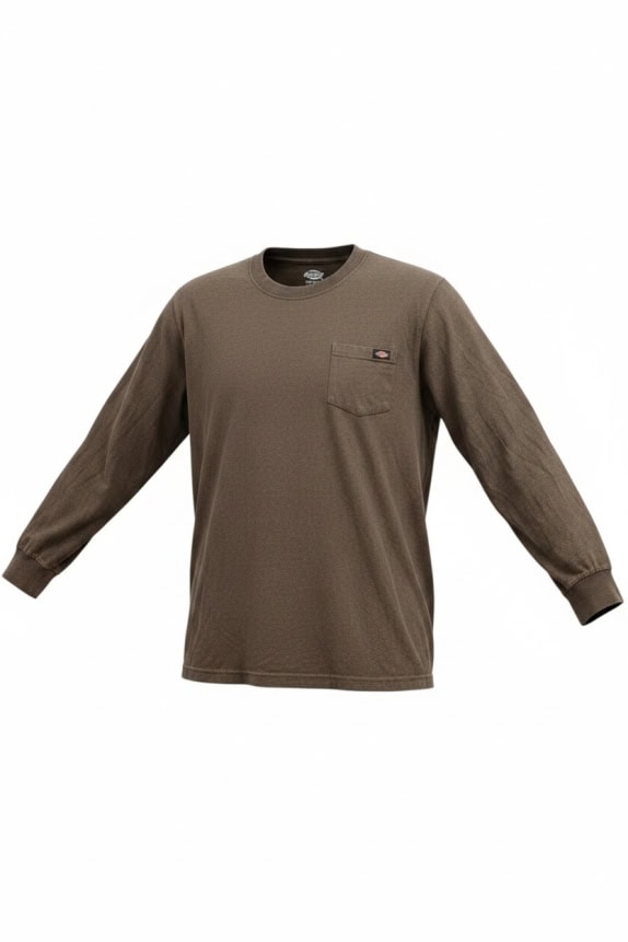 DICKIES LONG SLEEVE POCKET T-SHIRT BROWN UNISEX 2XL
