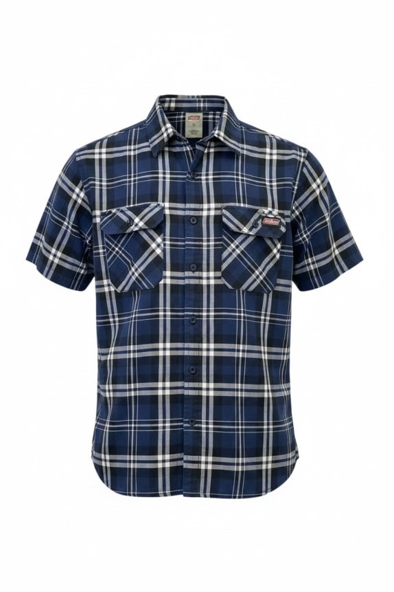 DICKIES SHIRT PLAID SHORT SLEEVE NAVY MEN PRE OWNED L
