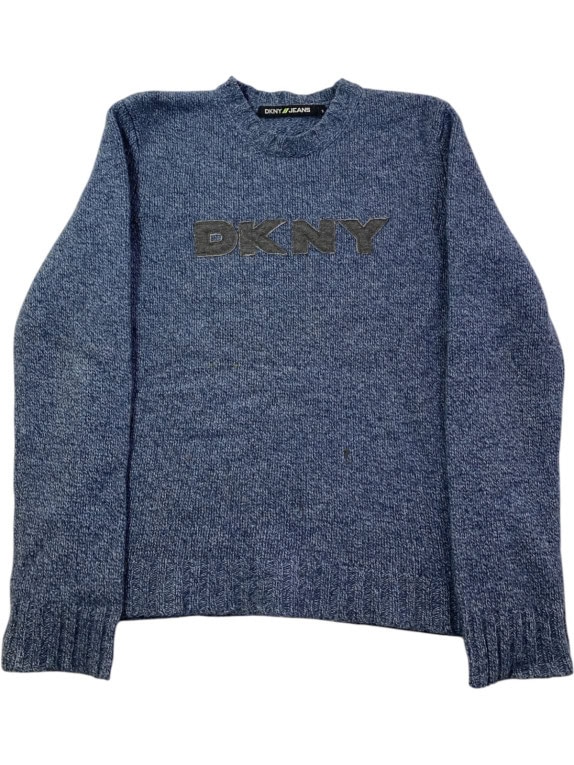 DKNY JEANS ΠΛΕΚΤΟ ΠΟΥΛΟΒΕΡ SPELL OUT ΜΠΛΕ ΜΕΛΑΝΖΕ ΓΥΝΑΙΚΕΙΟ PRE OWNED S