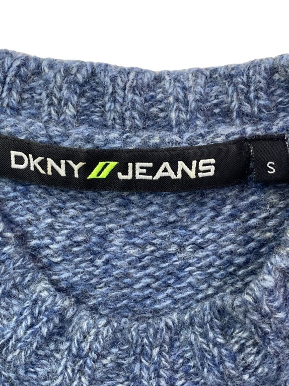 DKNY JEANS ΠΛΕΚΤΟ ΠΟΥΛΟΒΕΡ SPELL OUT ΜΠΛΕ ΜΕΛΑΝΖΕ ΓΥΝΑΙΚΕΙΟ PRE OWNED S