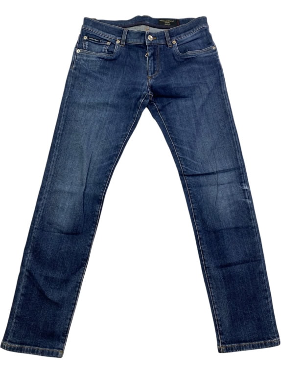 DOLCE & GABBANA GOLD DENIM JEANS LOGO BLUE UNISEX S