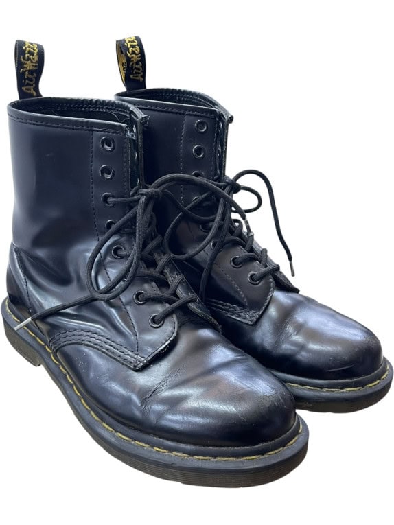 DR. MARTENS Black Leather 8 Eye Boots Unisex Size 38