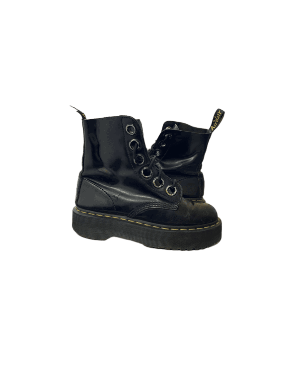 DR MARTENS PLATFORM BOOTS PATENT BLACK UNISEX PRE OWNED EU 37