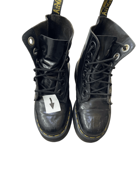 DR MARTENS PLATFORM BOOTS PATENT BLACK UNISEX PRE OWNED EU 37