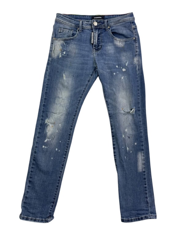 DSQUARED2 jeans vintage con schizzi di vernice logo blu da uomo S