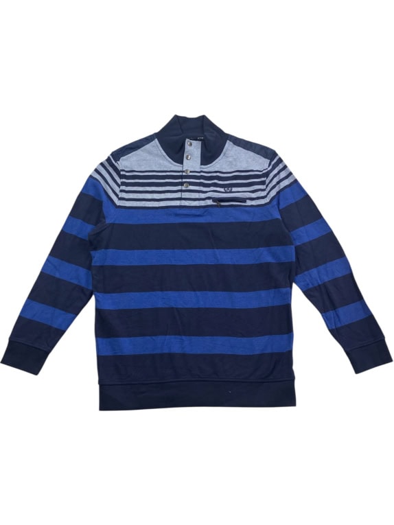 DUNMORE Maglia Henley a righe casual con logo ricamato blu da uomo XL