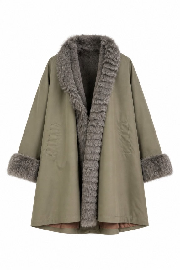 1990s ENRICO COVERI GIACCA FAUX FUR OLIVE DONNA PRE OWNED XXL