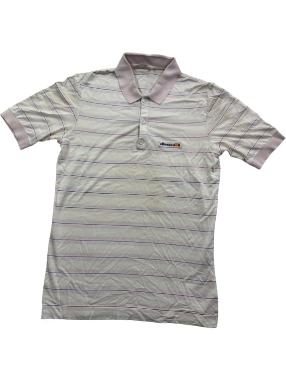 ELLESSE Striped Polo Shirt Vintage Logo White/Pink Men’s S
