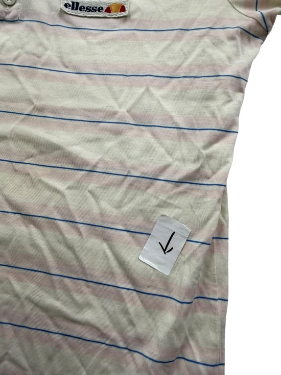 ELLESSE Striped Polo Shirt Vintage Logo White/Pink Men’s S