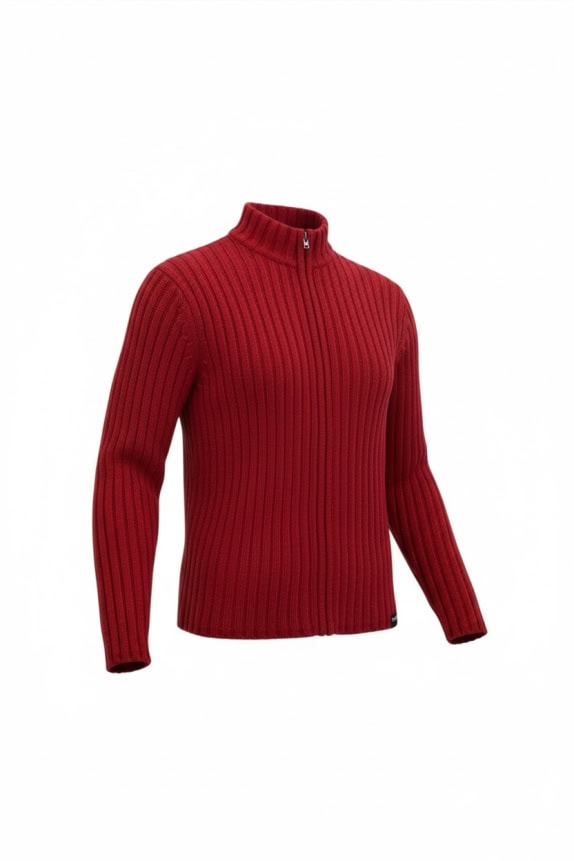 Energie Ribbed Knit Zip Cardigan Red Men's M
