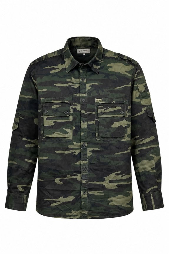 1990s VINTAGE UTILITY SHIRT GREEN CAMO MEN PRE OWNED XL
