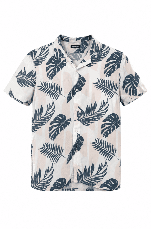 EXPRESS SHIRT TROPICAL PRINT OFF WHITE MENS PRE OWNED M