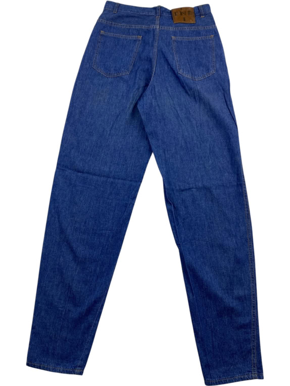 FENDI JEANS PANTS VINTAGE LEATHER LOGO PATCH BLUE WOMEN XS